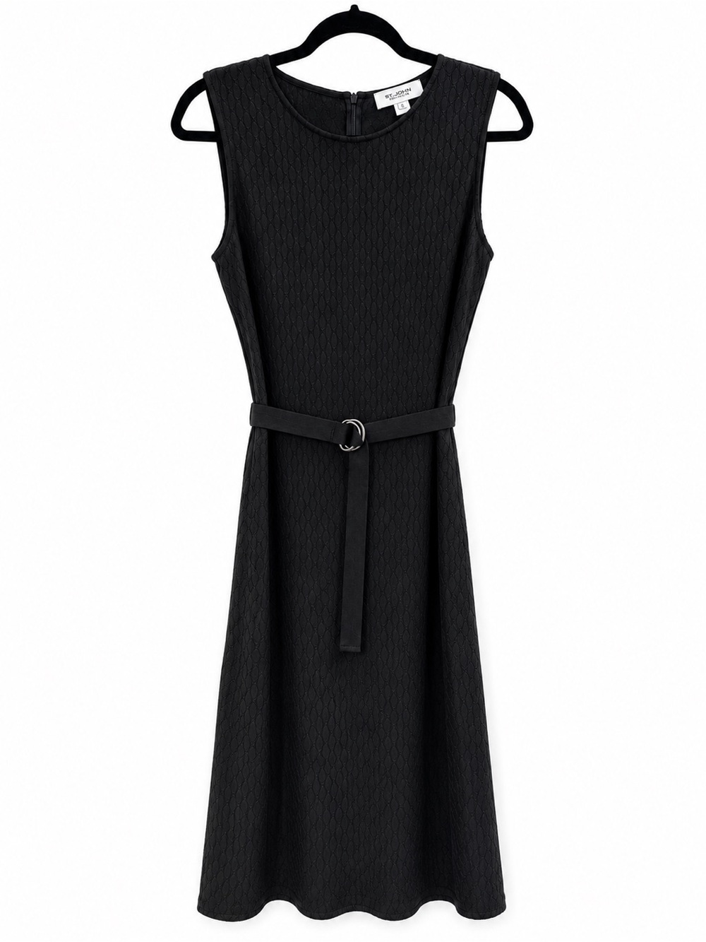 St. John Collection Black Textured Knit Sleeveless Belted Dress Size 6 | NWT